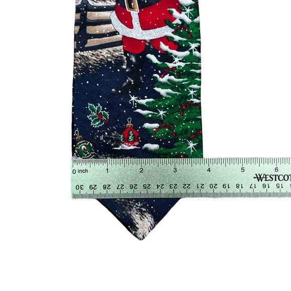Holidays By MMG Blue Santa Snow Christmas XMAS Classic Silk Necktie - Picture 6 of 7
